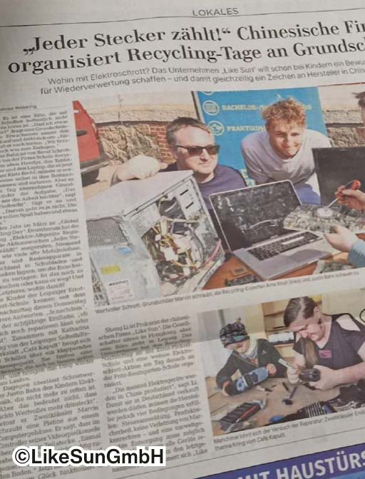 Ein Zeitungsartikel über die Aktionsteilnahme von Like Sun GmbH