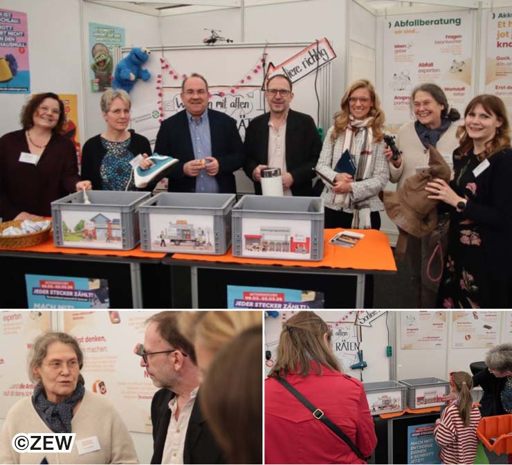 Eine Collage von drei Bildern mit Personen, die am Stand der EUREGIO Wirtschaftsschau in Aachen standen